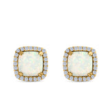Halo Cushion Created Opal Round CZ Stud Earrings 925 Sterling Silver (11mm)