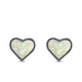 Heart Stud Earrings Created Opal 925 Sterling Silver (8mm)