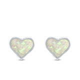 Heart Stud Earrings Created Opal 925 Sterling Silver (8mm)