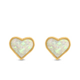 Heart Stud Earrings Created Opal 925 Sterling Silver (8mm)