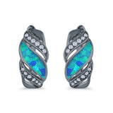 Stud Earrings Created Opal Round Simulated CZ 925 Sterling Silver(14mm)