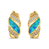 Stud Earrings Created Opal Round Simulated CZ 925 Sterling Silver(14mm)