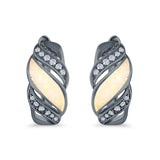 Stud Earrings Created Opal Round Simulated CZ 925 Sterling Silver(14mm)