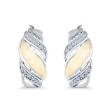 Stud Earrings Created Opal Round Simulated CZ 925 Sterling Silver(14mm)