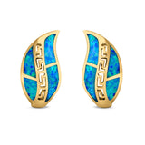 Leaf Stud Earrings Created Opal 925 Sterling Silver (17mm)