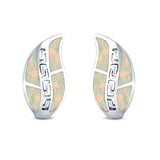Leaf Stud Earrings Created Opal 925 Sterling Silver (17mm)