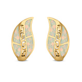 Leaf Stud Earrings Created Opal 925 Sterling Silver (17mm)