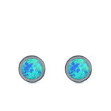 Round Stud Earrings Lab Created Opal 925 Sterling Silver (5mm)