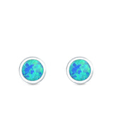 Round Stud Earrings Lab Created Opal 925 Sterling Silver (5mm)