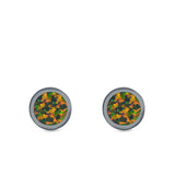 Round Stud Earrings Lab Created Opal 925 Sterling Silver (5mm)