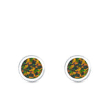 Round Stud Earrings Lab Created Opal 925 Sterling Silver (5mm)