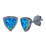 Triangle Stud Earring Created Opal Solid 925 Sterling Silver (7mm)