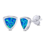 Triangle Stud Earring Created Opal Solid 925 Sterling Silver (7mm)