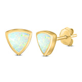 Triangle Stud Earring Created Opal Solid 925 Sterling Silver (7mm)