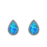 Teardrop Bezel Solitaire Pear Stud Earrings Lab Created Opal 925 Sterling Silver (7mm)