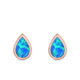 Teardrop Bezel Solitaire Pear Stud Earrings Lab Created Opal 925 Sterling Silver (7mm)