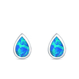 Teardrop Bezel Solitaire Pear Stud Earrings Lab Created Opal 925 Sterling Silver (7mm)