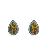 Teardrop Bezel Solitaire Pear Stud Earrings Lab Created Opal 925 Sterling Silver (7mm)