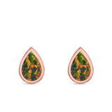 Teardrop Bezel Solitaire Pear Stud Earrings Lab Created Opal 925 Sterling Silver (7mm)