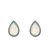 Teardrop Bezel Solitaire Pear Stud Earrings Lab Created Opal 925 Sterling Silver (7mm)