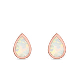 Teardrop Bezel Solitaire Pear Stud Earrings Lab Created Opal 925 Sterling Silver (7mm)