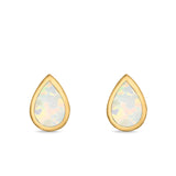 Teardrop Bezel Solitaire Pear Stud Earrings Lab Created Opal 925 Sterling Silver (7mm)