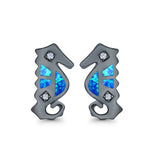 Seahorse Stud Earrings Lab Created Opal Simulated CZ 925 Sterling Silver (13mm)