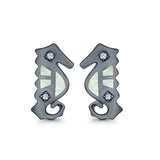 Seahorse Stud Earrings Lab Created Opal Simulated CZ 925 Sterling Silver (13mm)