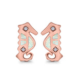 Seahorse Stud Earrings Lab Created Opal Simulated CZ 925 Sterling Silver (13mm)