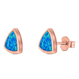 Triangle Stud Earring Created Opal Solid 925 Sterling Silver (10mm)