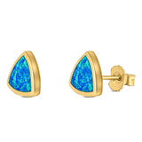 Triangle Stud Earring Created Opal Solid 925 Sterling Silver (10mm)