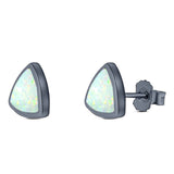 Triangle Stud Earring Created Opal Solid 925 Sterling Silver (10mm)