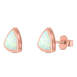 Triangle Stud Earring Created Opal Solid 925 Sterling Silver (10mm)