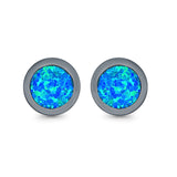 Round Stud Earrings Lab Created Opal 925 Sterling Silver (7mm)