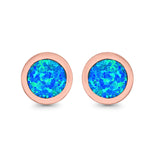 Round Stud Earrings Lab Created Opal 925 Sterling Silver (7mm)