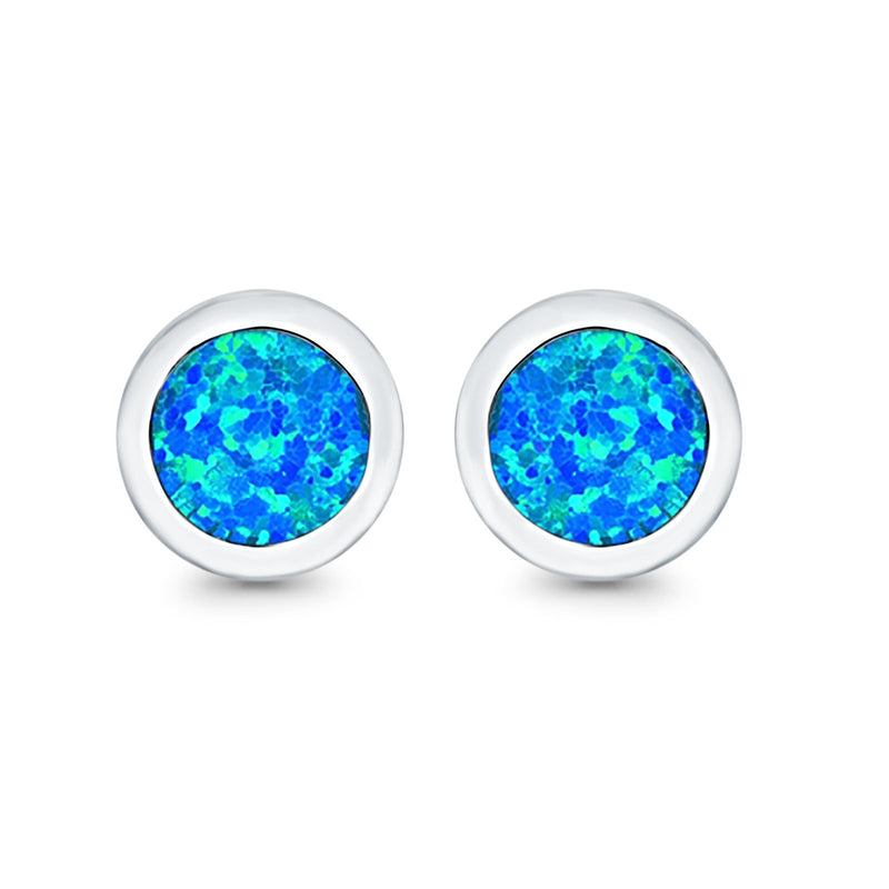 Round Stud Earrings Lab Created Opal 925 Sterling Silver (7mm)