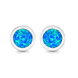 Round Stud Earrings Lab Created Opal 925 Sterling Silver (7mm)