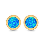 Round Stud Earrings Lab Created Opal 925 Sterling Silver (7mm)