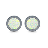 Round Stud Earrings Lab Created Opal 925 Sterling Silver (7mm)