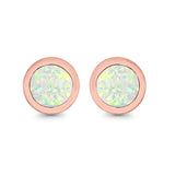 Round Stud Earrings Lab Created Opal 925 Sterling Silver (7mm)