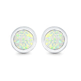 Round Stud Earrings Lab Created Opal 925 Sterling Silver (7mm)