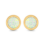 Round Stud Earrings Lab Created Opal 925 Sterling Silver (7mm)
