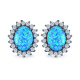 Halo Oval Stud Earrings Lab Created Opal Simulated CZ 925 Sterling Silver (13mm)