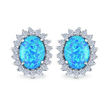 Halo Oval Stud Earrings Lab Created Opal Simulated CZ 925 Sterling Silver (13mm)