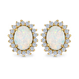 Halo Oval Stud Earrings Lab Created Opal Simulated CZ 925 Sterling Silver (13mm)