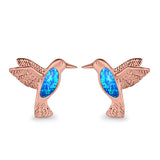 Hummingbird Stud Earrings Lab Created Opal 925 Sterling Silver (15mm)