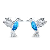 Hummingbird Stud Earrings Lab Created Opal 925 Sterling Silver (15mm)