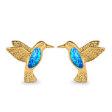 Hummingbird Stud Earrings Lab Created Opal 925 Sterling Silver (15mm)