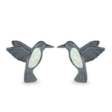 Hummingbird Stud Earrings Lab Created Opal 925 Sterling Silver (15mm)