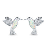 Hummingbird Stud Earrings Lab Created Opal 925 Sterling Silver (15mm)